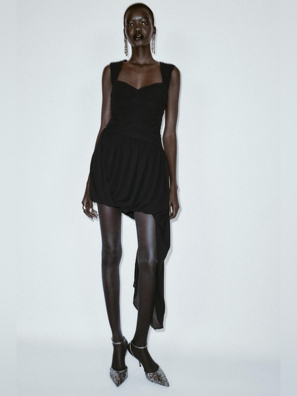 ZARA ASYMMETRICAL DRAPED MINI DRESS WITH BALLOON HEM